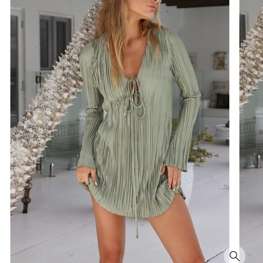 NWT - Fortunate One Sage Green Texture Mini Dress